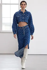 Trendyol Limited Edition Blue Textured Slit Maxi Denim Skirt