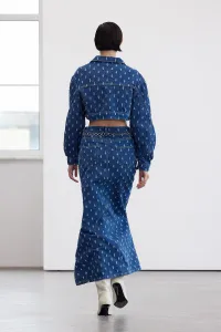 Trendyol Limited Edition Blue Textured Slit Maxi Denim Skirt