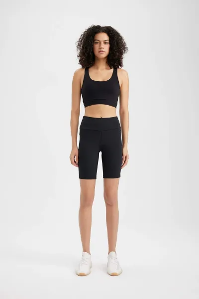 DEFACTO Fit Black High Waist Biker Elastic Short Basic Sports Leggings