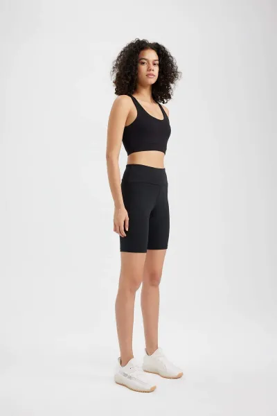 DEFACTO Fit Black High Waist Biker Elastic Short Basic Sports Leggings
