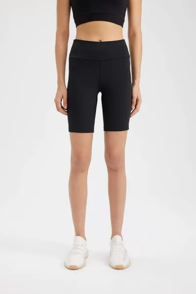 DEFACTO Fit Black High Waist Biker Elastic Short Basic Sports Leggings