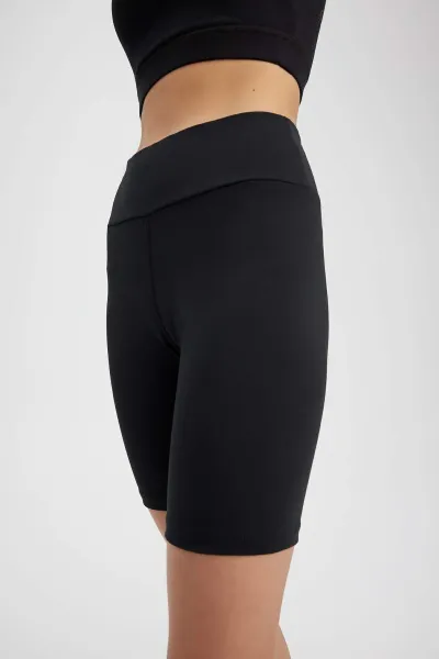 DEFACTO Fit Black High Waist Biker Elastic Short Basic Sports Leggings