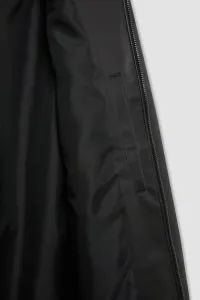DEFACTO Slim Fit Faux Leather Jacket Coat Slim Cut Hooded Zippered Pocket Seasonal