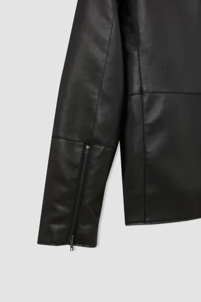 DEFACTO Slim Fit Faux Leather Jacket Coat Slim Cut Hooded Zippered Pocket Seasonal