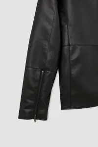 DEFACTO Slim Fit Faux Leather Jacket Coat Slim Cut Hooded Zippered Pocket Seasonal