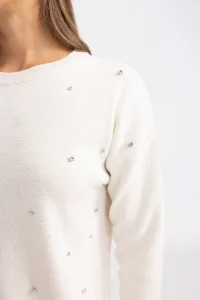 DEFACTO Regular Fit Crew Neck Stone Knitted Sweater