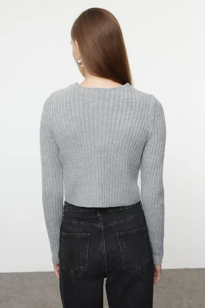 Trendyol Gray Crop Blouse-Cardigan Set Knitwear Cardigan