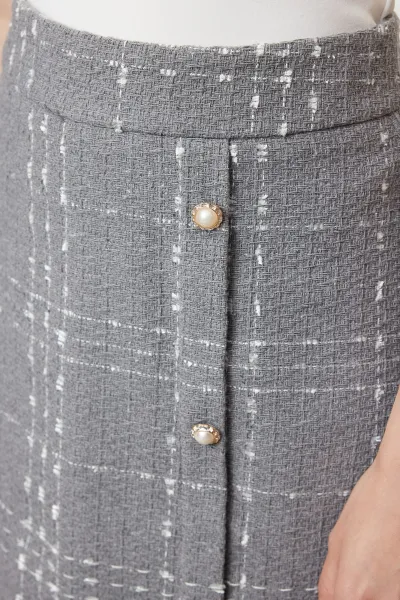 Trendyol Anthracite Buttoned Tweed Fabric Mini Woven Skirt