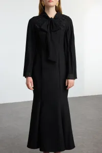 Trendyol Black Embroidered Detailed Chiffon Sleeve Woven Evening Dress