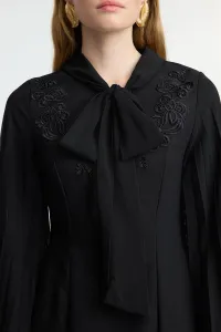 Trendyol Black Embroidered Detailed Chiffon Sleeve Woven Evening Dress