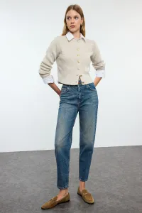 Trendyol Dark Blue Faded Effect Vintage High Waist Slim Mom Jeans