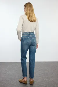 Trendyol Dark Blue Faded Effect Vintage High Waist Slim Mom Jeans