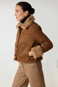 Trendyol Brown Regular Fit Plush Detailed Suede Coat
