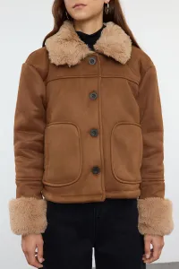 Trendyol Brown Regular Fit Plush Detailed Suede Coat