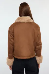 Trendyol Brown Regular Fit Plush Detailed Suede Coat