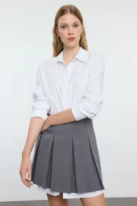 Trendyol Gray Pleated Skirt Detailed Skater/Beldan Opening Mini Woven Shirt Dress