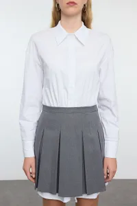 Trendyol Gray Pleated Skirt Detailed Skater/Beldan Opening Mini Woven Shirt Dress