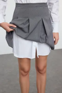 Trendyol Gray Pleated Skirt Detailed Skater/Beldan Opening Mini Woven Shirt Dress