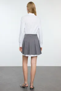 Trendyol Gray Pleated Skirt Detailed Skater/Beldan Opening Mini Woven Shirt Dress