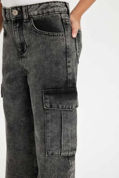 DEFACTO Girls Wide Leg Cargo Pocket Wide Leg Jeans