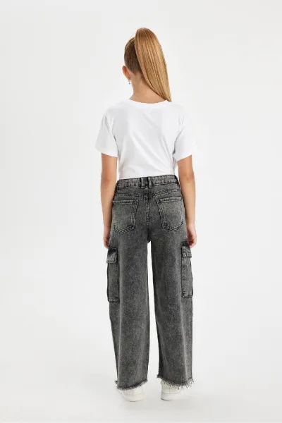 DEFACTO Girls Wide Leg Cargo Pocket Wide Leg Jeans