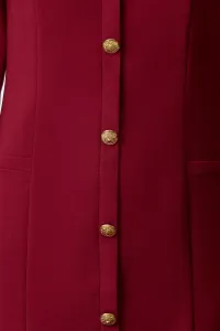 Trendyol Claret Red Plain Mini Straight Cut Button Detailed Crew Neck Mini Woven Dress