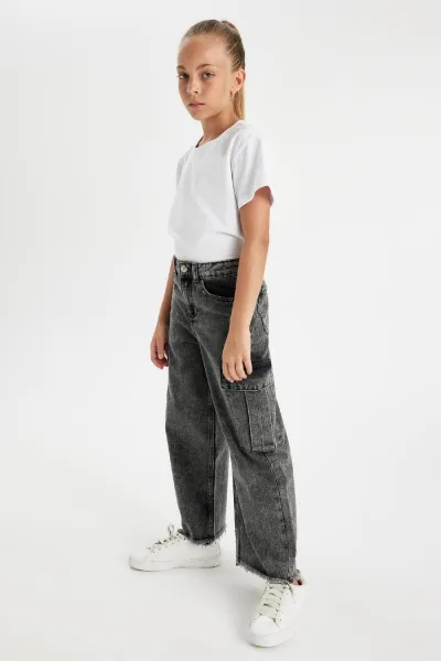 DEFACTO Girls Wide Leg Cargo Pocket Wide Leg Jeans
