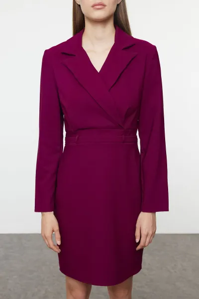 Trendyol Plum Jacket Collar Mini Woven Dress