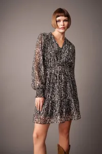 DEFACTO V-neck Patterned Chiffon Mini Long Sleeve Dress