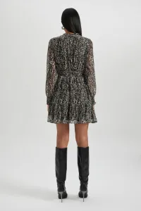 DEFACTO V-neck Patterned Chiffon Mini Long Sleeve Dress