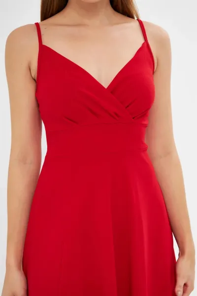 74886 Dewberry Rope Strap Slit Evening & Graduation Dress-RED