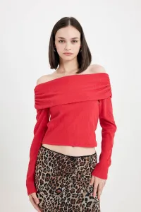 DEFACTO Fitted Bodycon Off Shoulder Ribbed Camisole Red Long Sleeve T-Shirt