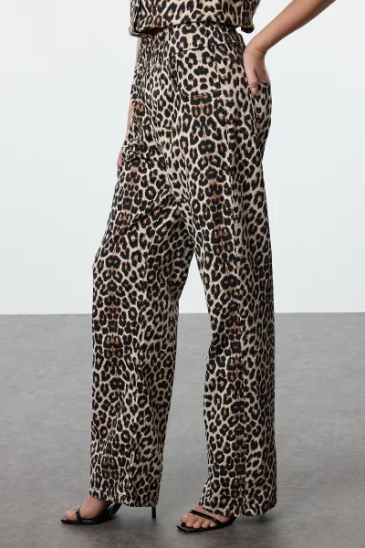 Trendyol Multicolored Leopard Patterned High Waist Wide Leg Jeans