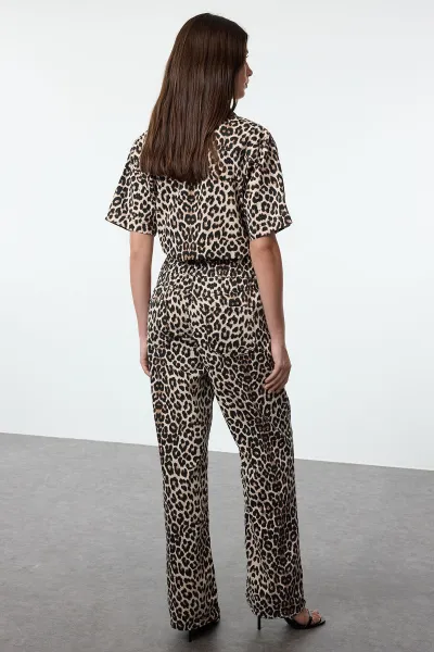 Trendyol Multicolored Leopard Patterned High Waist Wide Leg Jeans