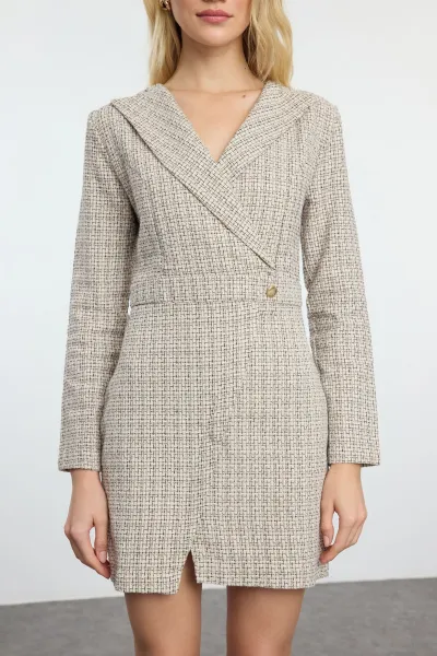 Trendyol Beige Plaid / Checkered Woven Dress