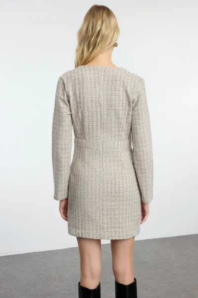 Trendyol Beige Plaid / Checkered Woven Dress