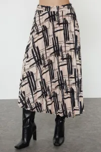 Trendyol Multicolored Patterned Pleated Satin Fabric Midi Length Woven Skirt