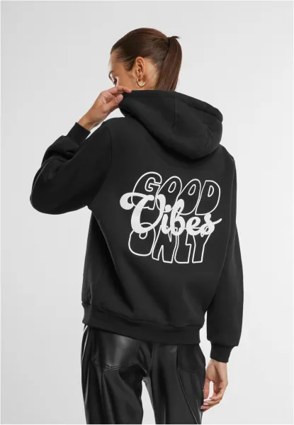 Women's Sweatshirt Good Vibes Puff Print Black