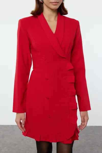 Trendyol Red Skirt Ruffled Woven Jacket Dress