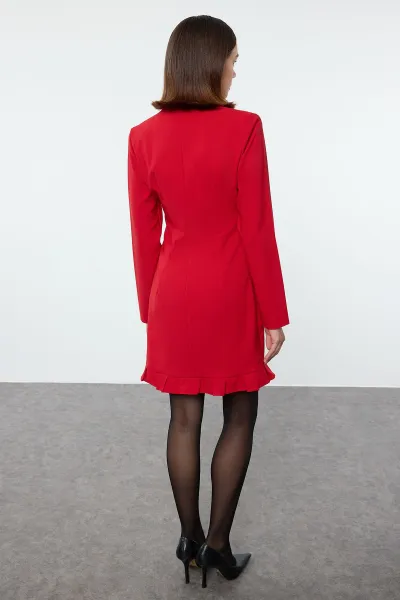 Trendyol Red Skirt Ruffled Woven Jacket Dress