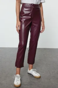 Trendyol Claret Red Faux Leather Cigarette Zippered Woven Trousers