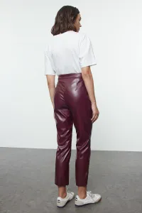 Trendyol Claret Red Faux Leather Cigarette Zippered Woven Trousers