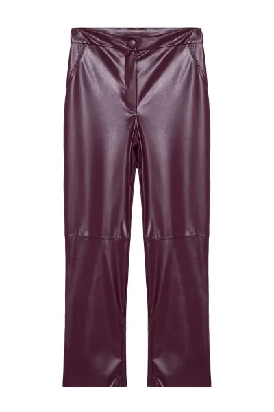Trendyol Claret Red Faux Leather Cigarette Zippered Woven Trousers