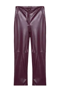 Trendyol Claret Red Faux Leather Cigarette Zippered Woven Trousers