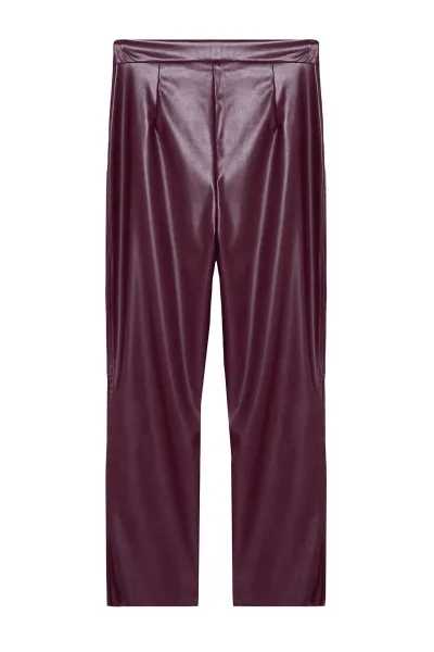 Trendyol Claret Red Faux Leather Cigarette Zippered Woven Trousers