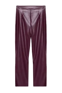 Trendyol Claret Red Faux Leather Cigarette Zippered Woven Trousers