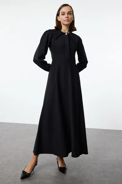 Trendyol Black Baby Collar Button Detailed Woven Dress