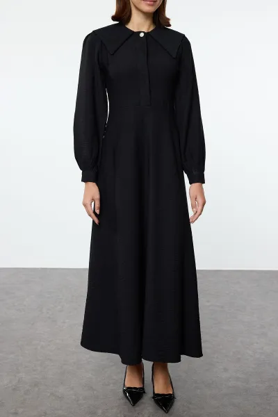 Trendyol Black Baby Collar Button Detailed Woven Dress