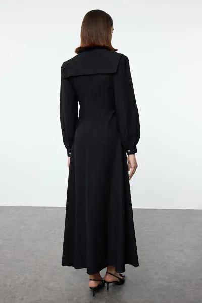 Trendyol Black Baby Collar Button Detailed Woven Dress