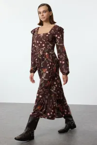 Trendyol Brown Floral A-Line Ruffle 100% Viscose Woven Dress